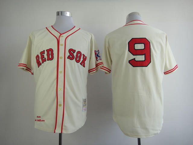 Men Boston Red Sox 9 Williams Cream Throwback MLB Jerseys